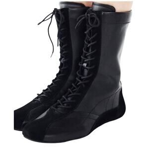Zara Lace Up Flat Black Leather Ankle Boots Ladies Size EUR 36/US 5.5